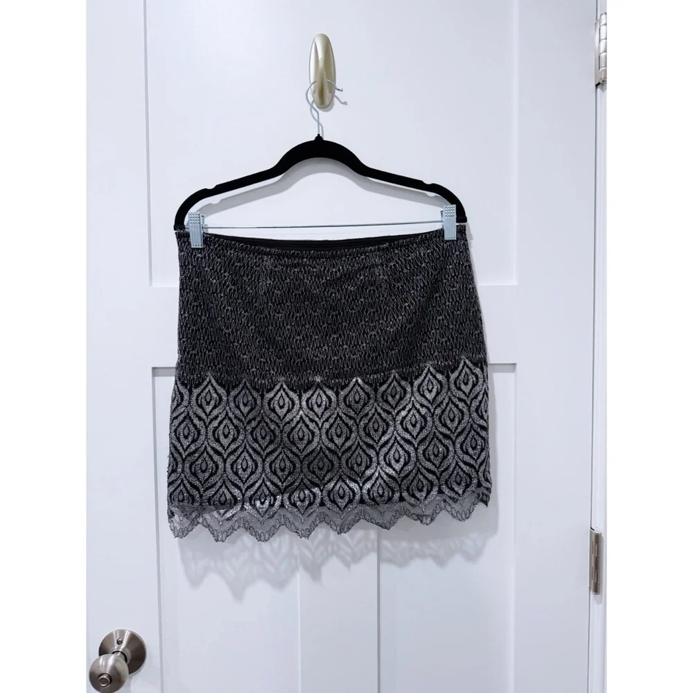 Free People Metallic Scalloped Trip Mini Skirt in Black/Silver